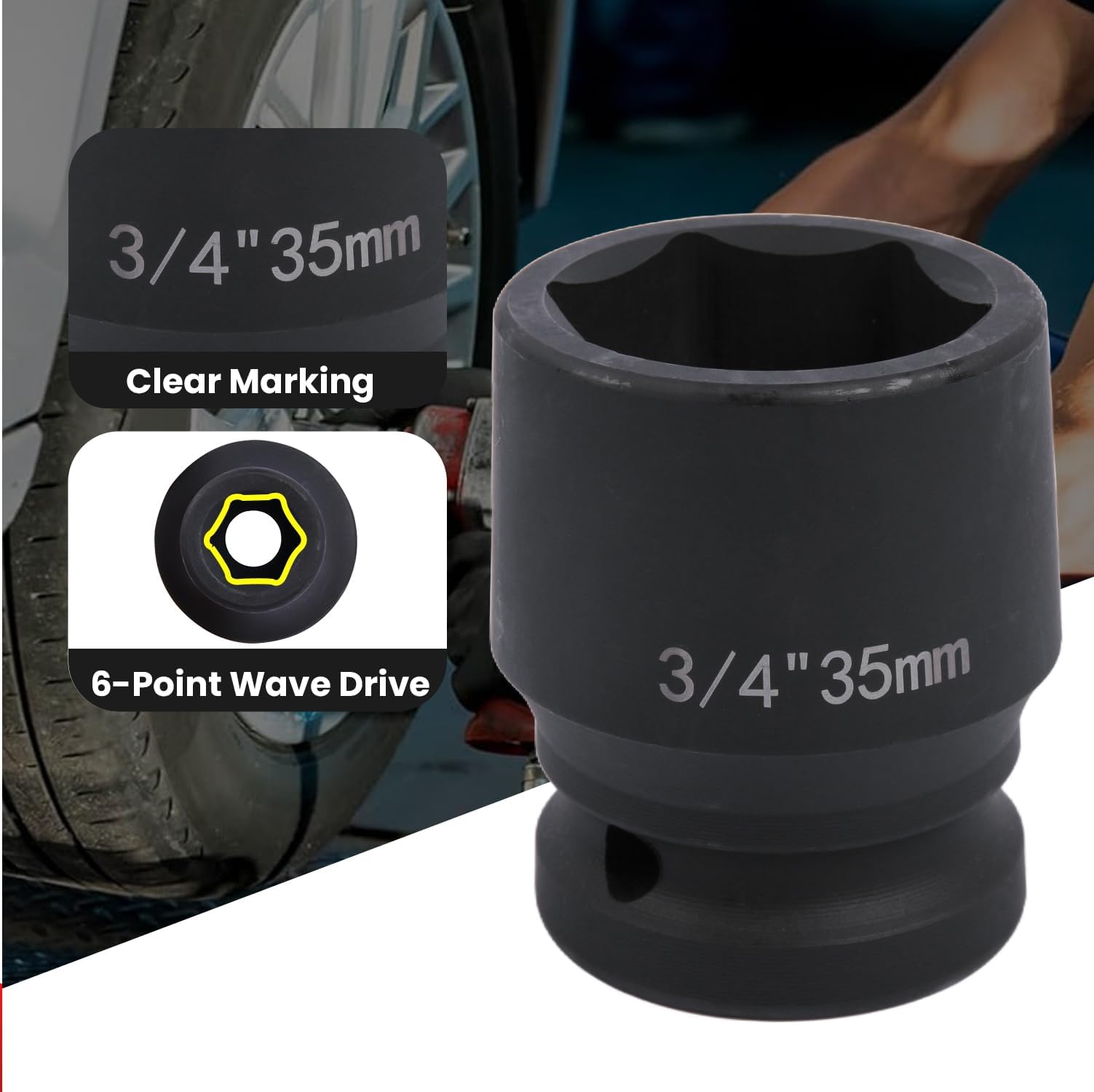 Deep 6-Point Impact Socket 3/4" Drive 35mm,Chrome Molybdenum Steel, Anti-Rust Metric Hex Socket for Car Repairs and Impact Wrench - Image 3