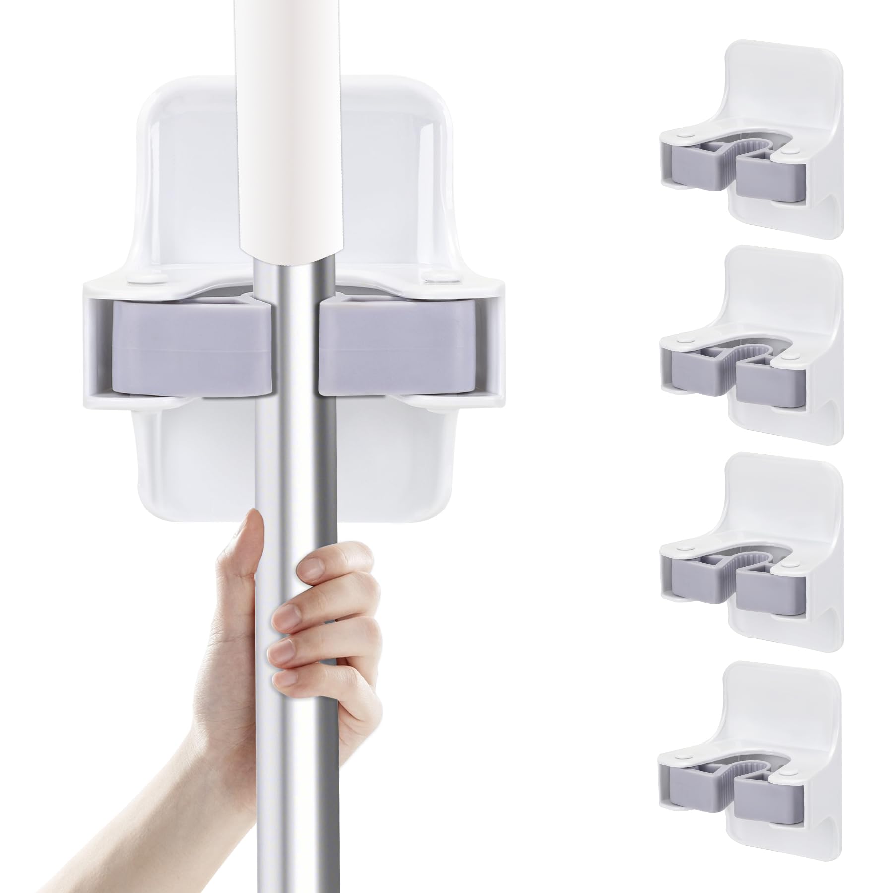 Broom Holder Wall Mount Broom Hanger Wall Mount Laundry Room Organization Mop Holder Wall Mount Camper Must Haves Home Organization Broom and Mop Organizer Wall Hanging (White)