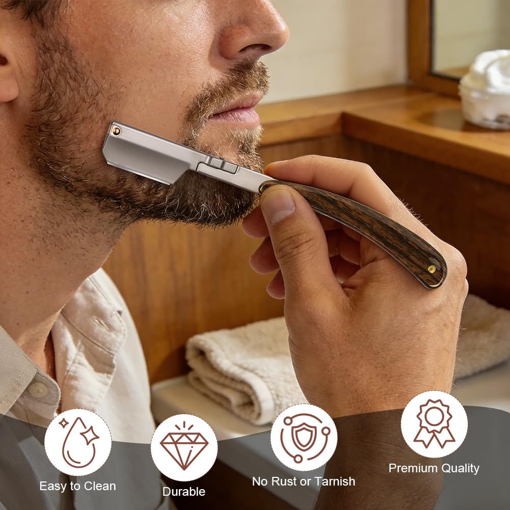 Beugo Navaja de Afeitar Hombre, Straight Edge Razor Barber, navaja de barbero, Cuchilla de Afeitar de Barbero Acero Inoxidable, Kit de Afeitado Clásico para Barba y Bigote con bolso PU — view 4