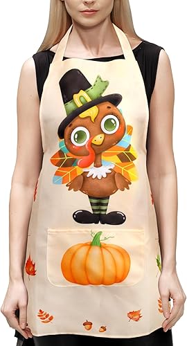Miniatura 2 de ceiba tree Delantal de pavo de otoño de Acción de Gracias de poliéster, bolsillo para delantal de cocina, 1 unidad, talla única, para la mayoría de