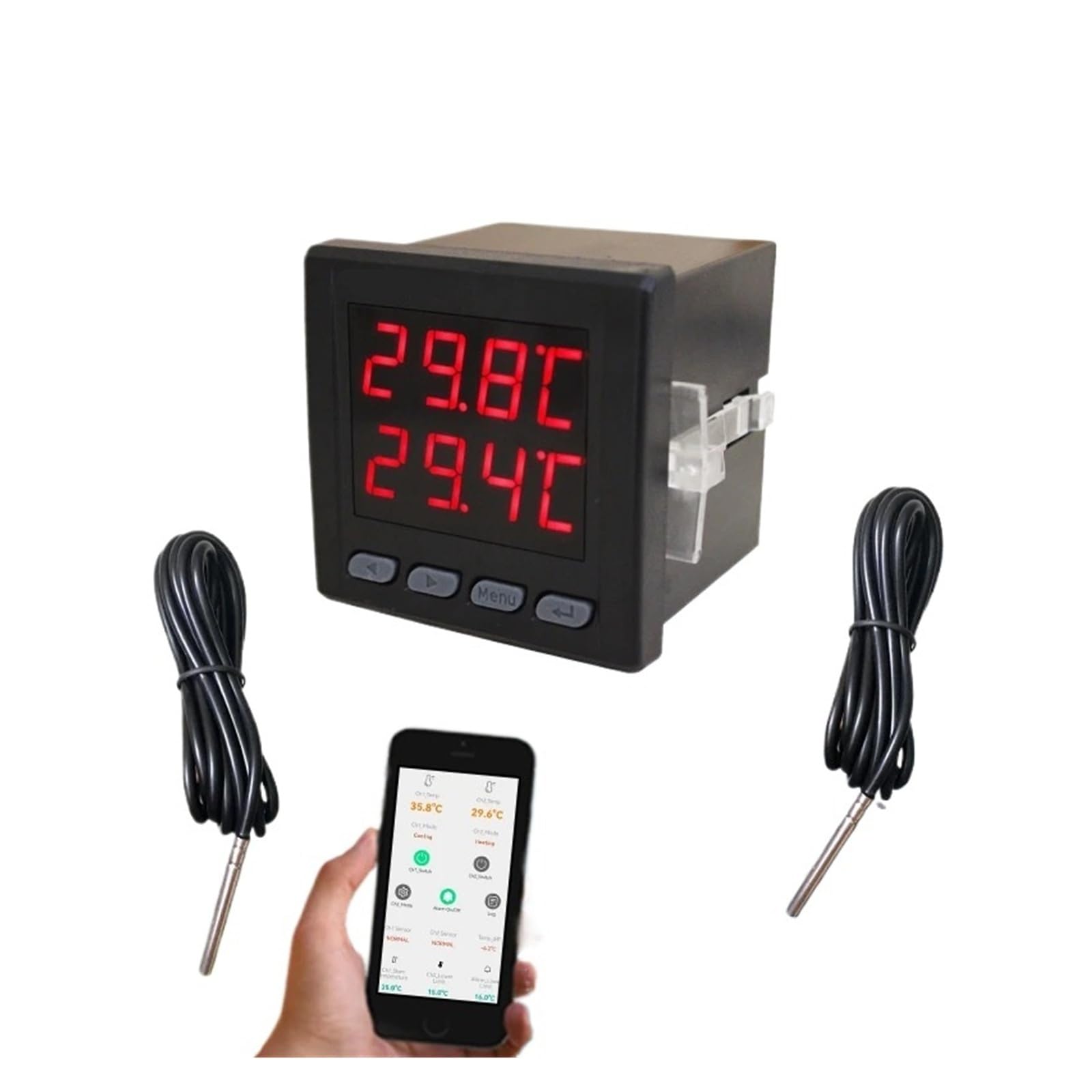controlador de temperatura Controlador inteligente de sensor de temperatura dual con aplicación, termómetro, termostato con 2 sondas externas, for caldera, calentador de agua y congelador.(Powered by