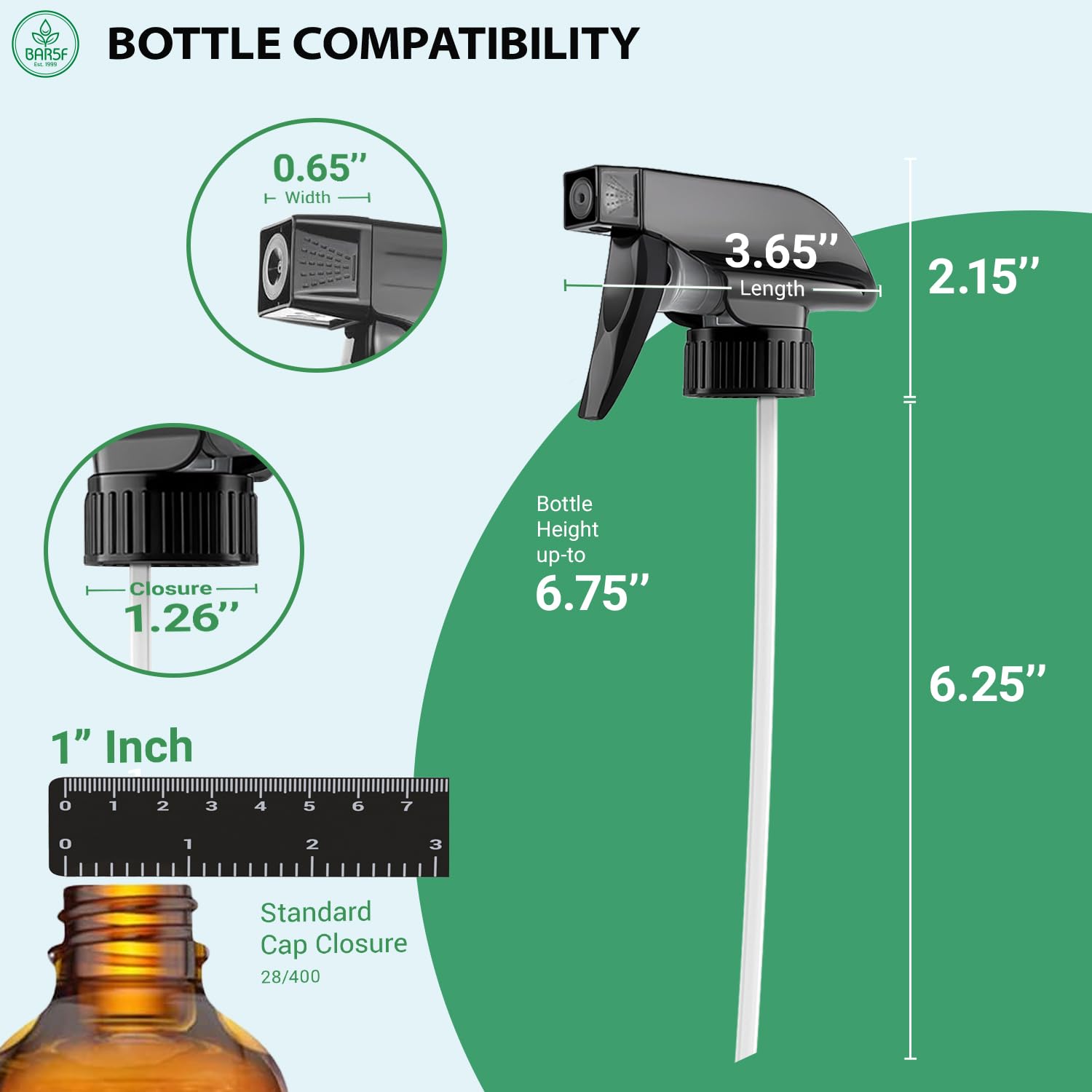 Bar5F 4-Pack Replacement Trigger Sprayer for Glass Bottles - Spray Nozzles, Mist and Stream Modes - Ideal for 16 oz Amber Glass Spray Bottles