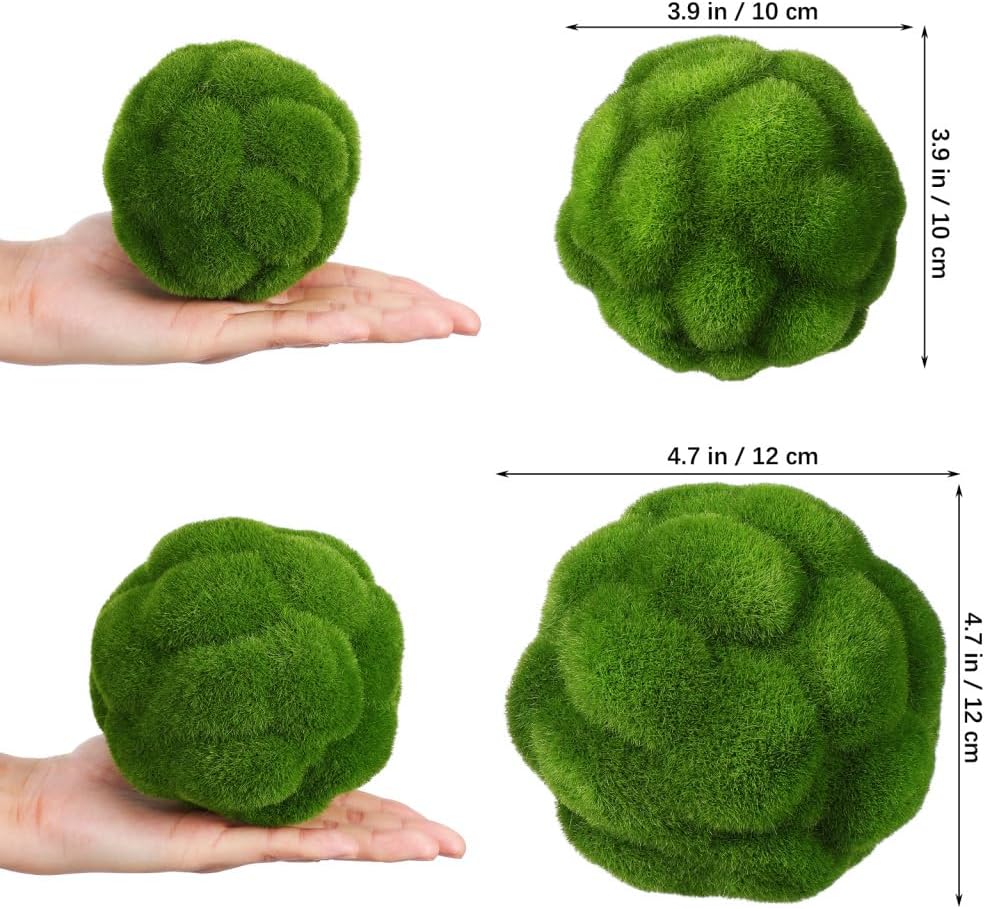 4 Pack Simulated Mossy Ball Decorative Balls for Bowls Fake Moss Ball Ornament for Vase Filler Table Centerpieces Home Decor Lightweight Fade-Resistant Artificial Plant Balls