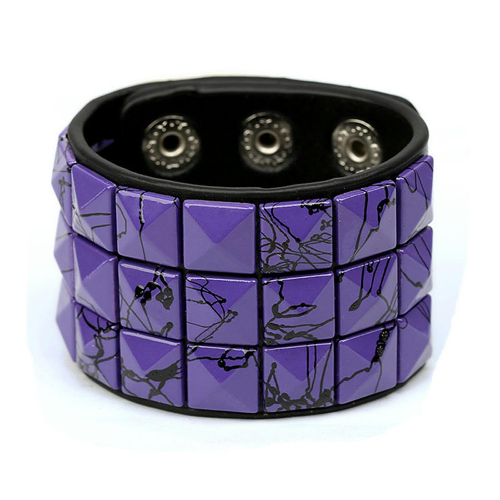 Frolddrw Purple Bracelet Punk Pyramid Studded Wristband Rivet Wide Pu Leather Cuff Bracelet