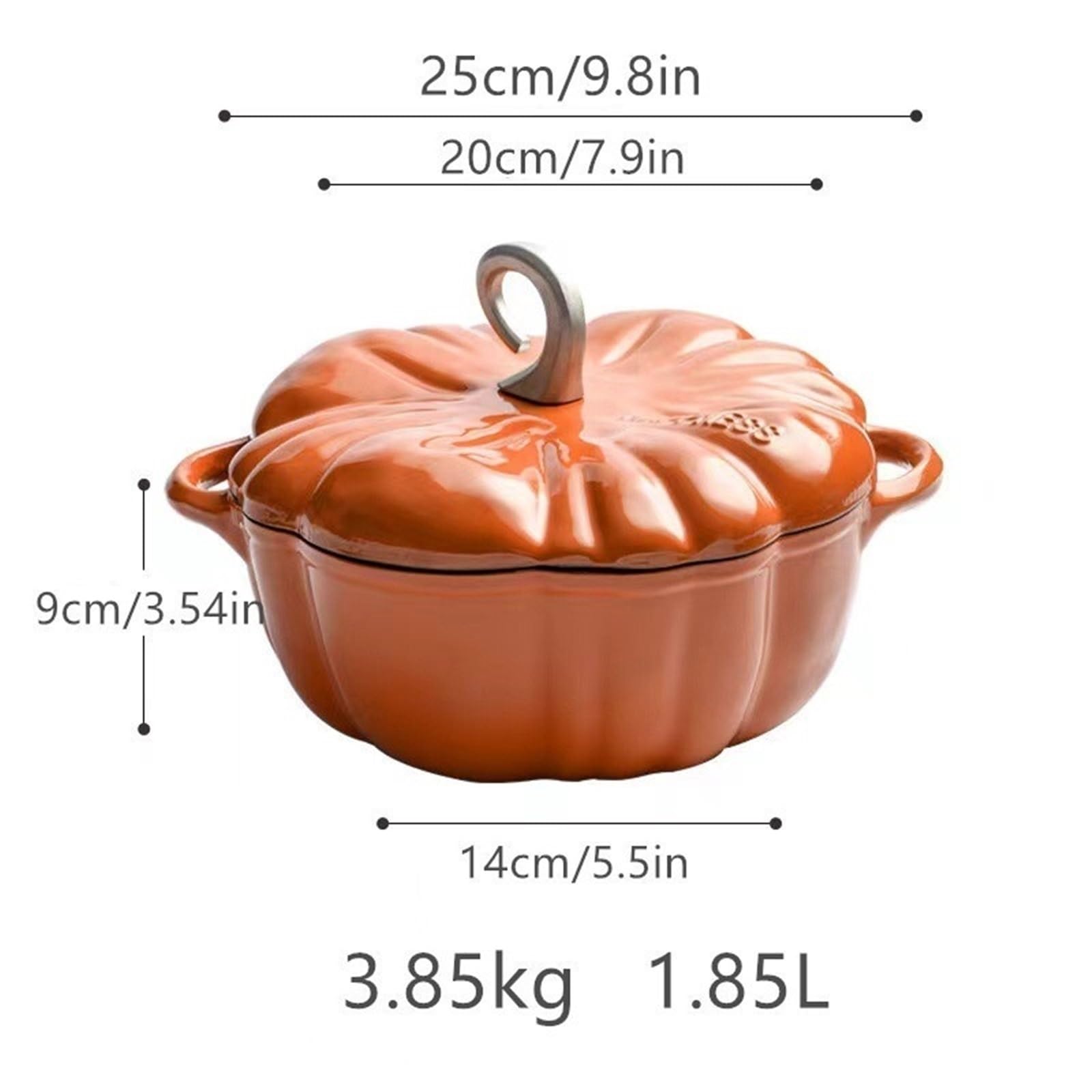 Żeliwny Garnek Żeliwny W Kształcie Dyni Z Pokrywką, Garnek Żeliwny W Kształcie Dyni, 4-QT, Porcja Dla 3-5 Osób, Podwójny Uchwyt, Dekoracja Na Halloween(7.9in)