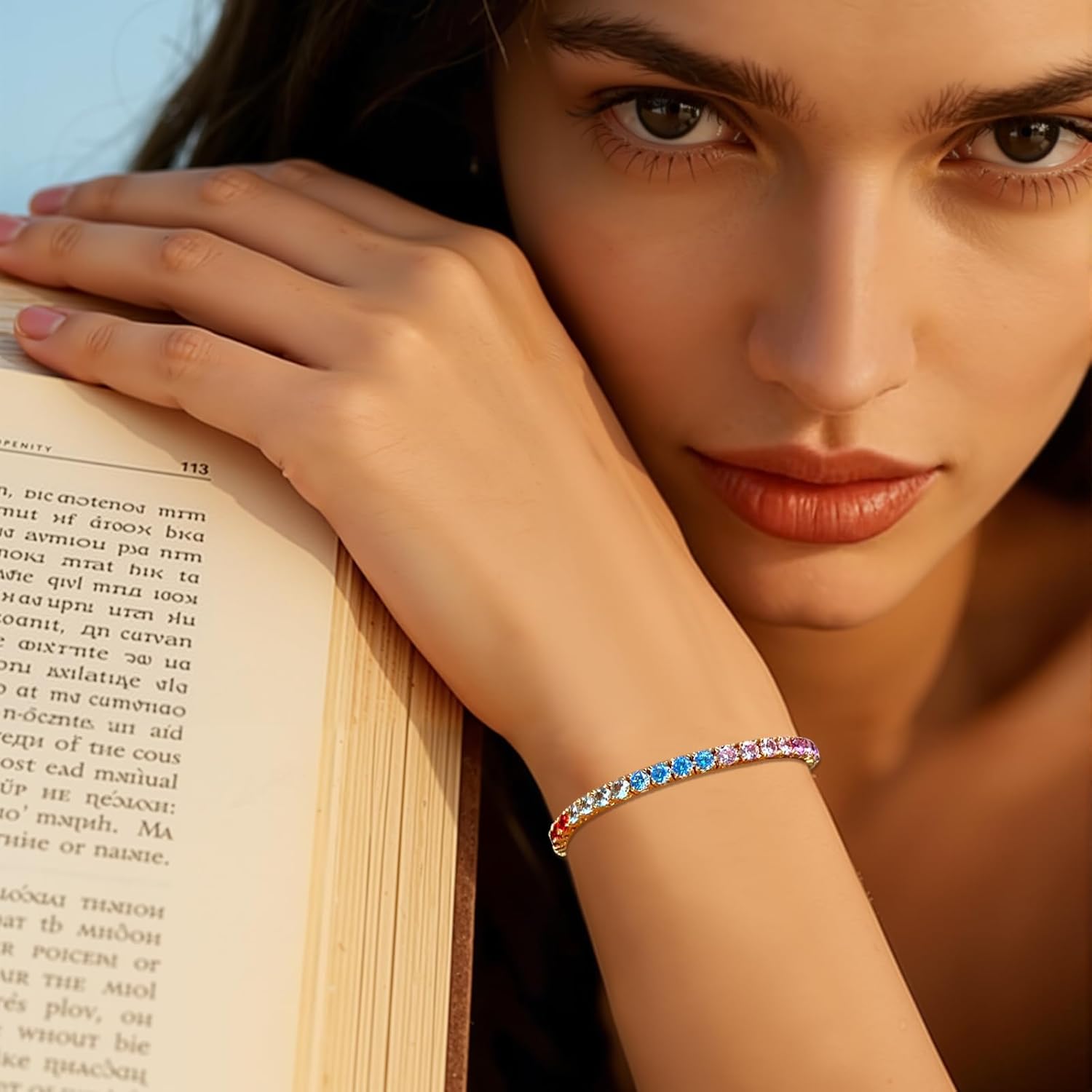 GEMSME 4.0MM Tennis Bracelet for Women-Rainbow Cubic Zirconia Bracelet,14K White/Yellow Gold Plated Multi Colored Round Cut CZ Tennis Link for Jewelry Gift - Image 5