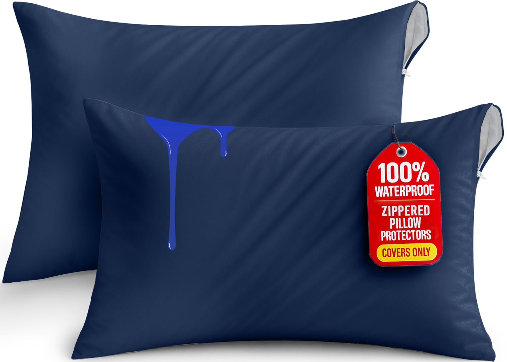 Utopia Bedding Premium 100% Waterproof Pillow Protectors with Zipper King Size (Set of 2), Bed Bug and Dust Mite Proof Zippered Pillow Covers, Pillow Encasement Cases, Navy