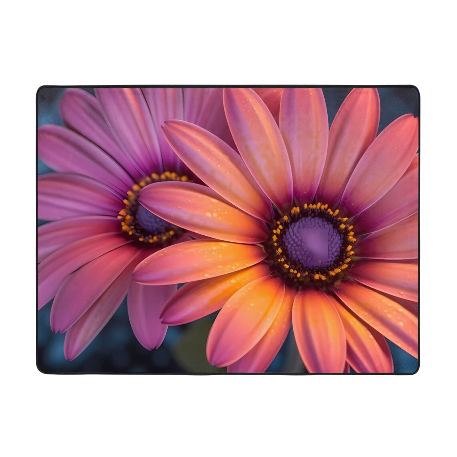 Tapis de salon 150x121 cm orange marguerite doux et antidérapant