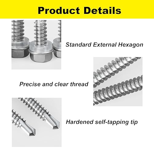 Miniatura 2 de Tornillos autoperforantes con cabeza de arandela hexagonal, tornillos TEK, tornillos autorroscantes de uso metálico, 8 x 2" 410 tornillos para