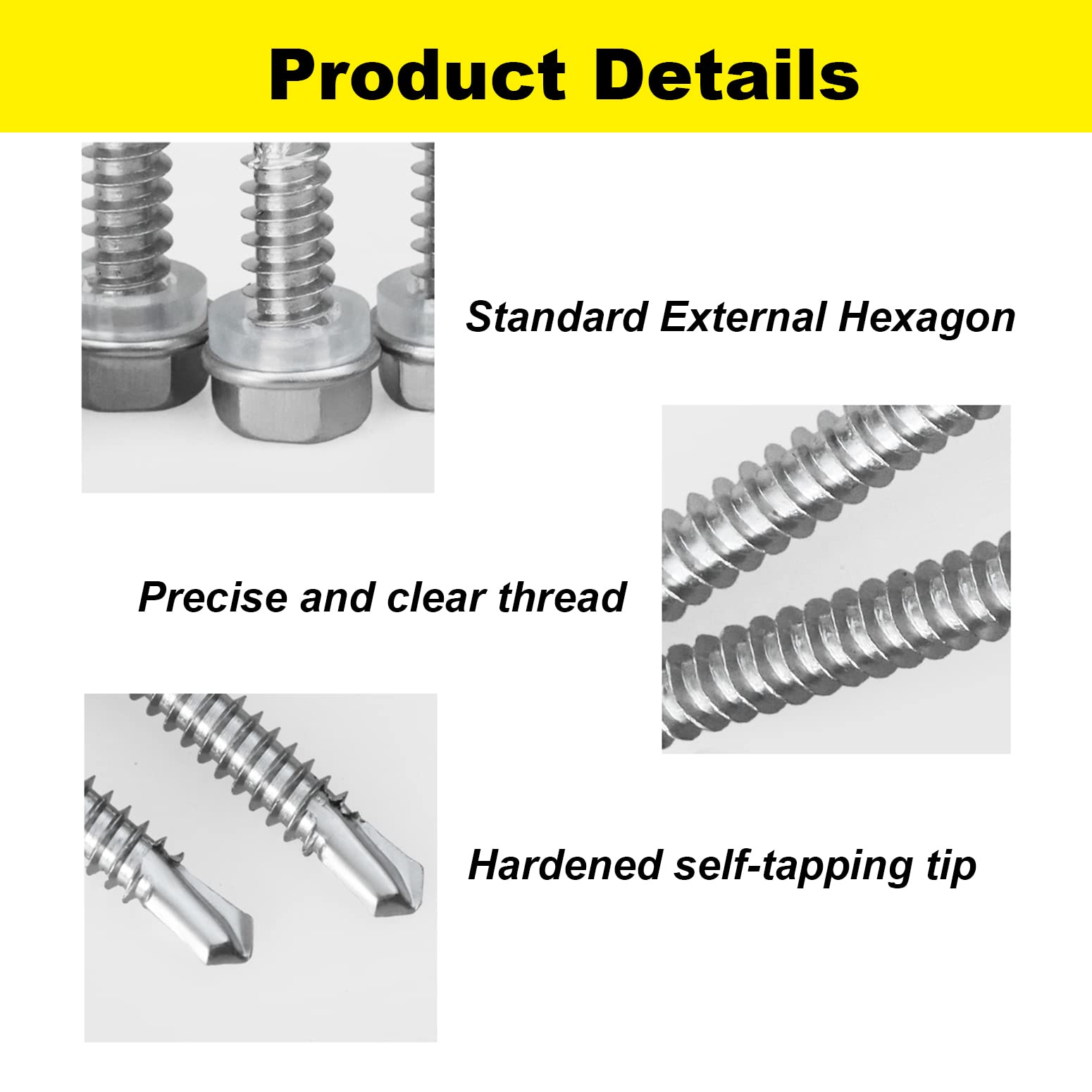 250-Piece #8 Self-Drilling Screw Assortment - Hex Washer Head, 410 Stainless Steel, 1/2", 3/4", 1" Lengths - View #3