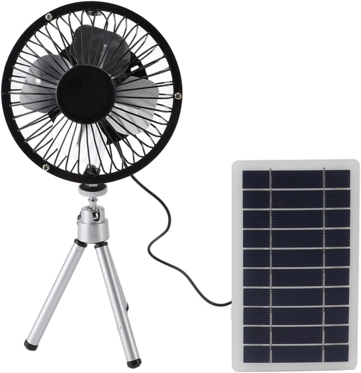 Mini Tripod Fan - Solar Rechargeable 4-Inch Floor Standing Fan with Telescopic Design, 4 Speeds, Quiet Operation for Home