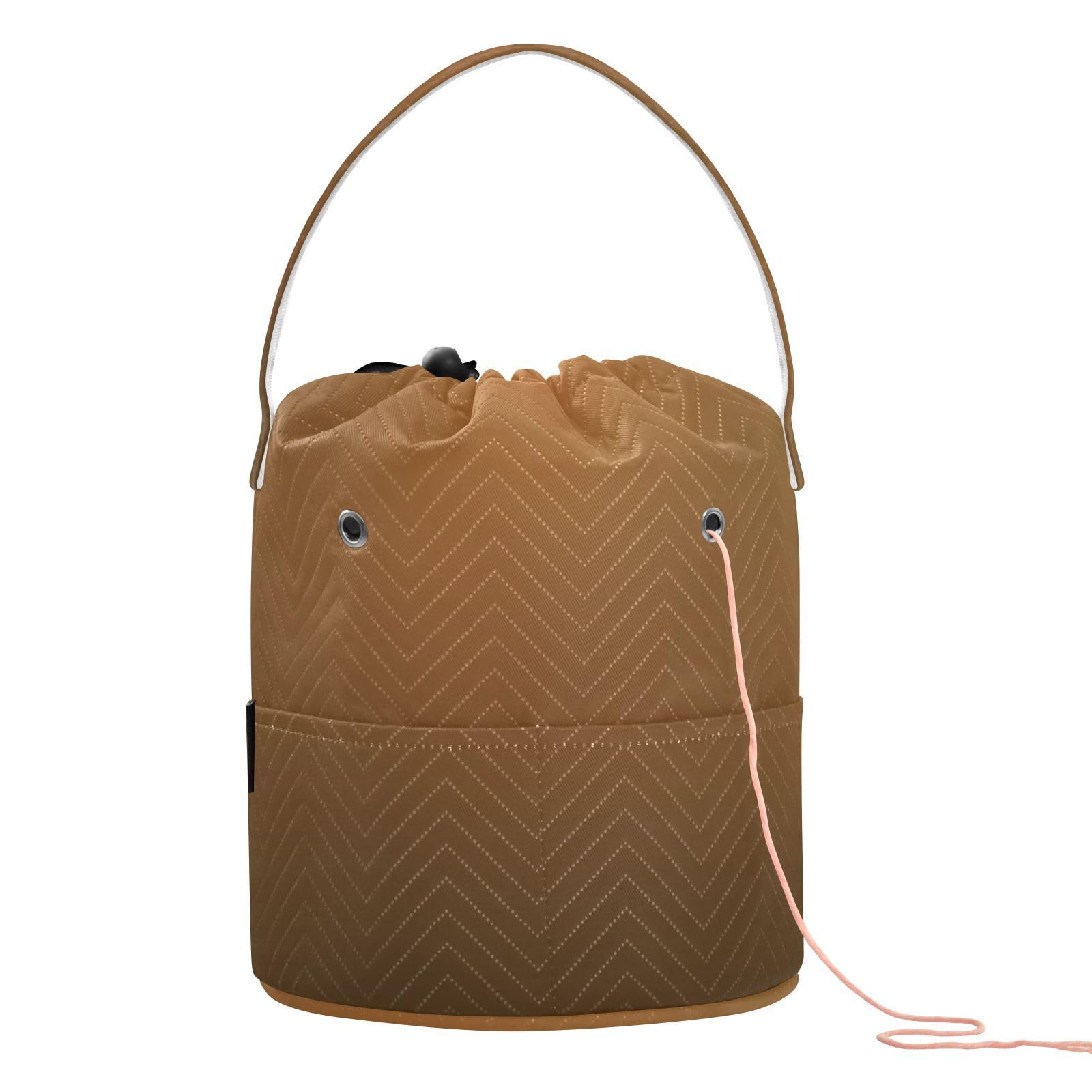 Yasala Yarn Storage Bag Brown Dark Crochet Organizer Tote for Knitting Accessories Supplies Holder with Handle & Grommets Holiday Present for Craft Lover