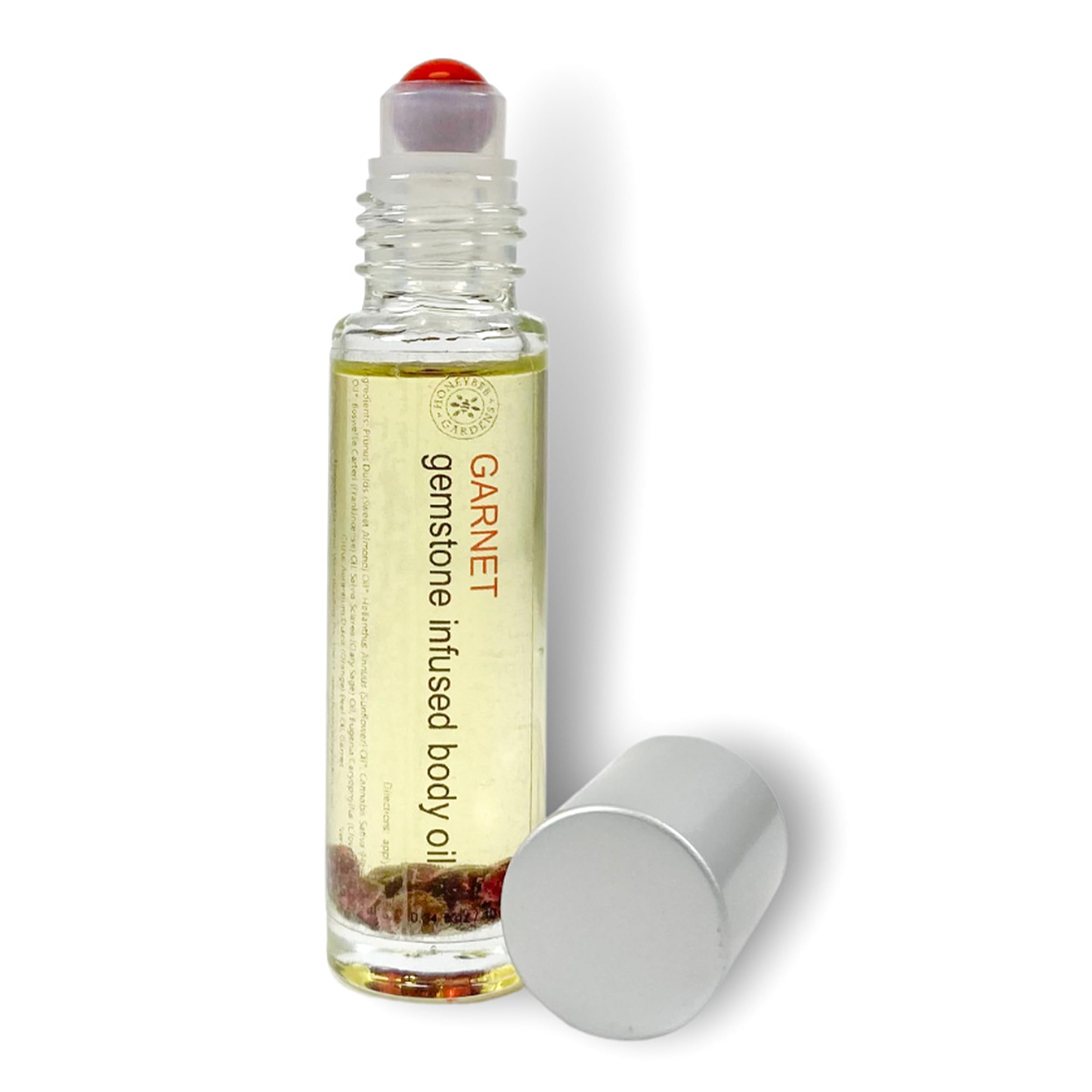 Honeybee Gardens Crystal Infused Body Oil Rollerball, Garnet, Organic, Moisturizing, Non-Greasy, for All Skin Types, 2 Fl Oz