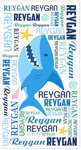 Miniatura 2 de Toallas de playa personalizadas con diseño de tiburón para niños y adultos, toalla de playa con nombre personalizado para niños y niñas, toalla de