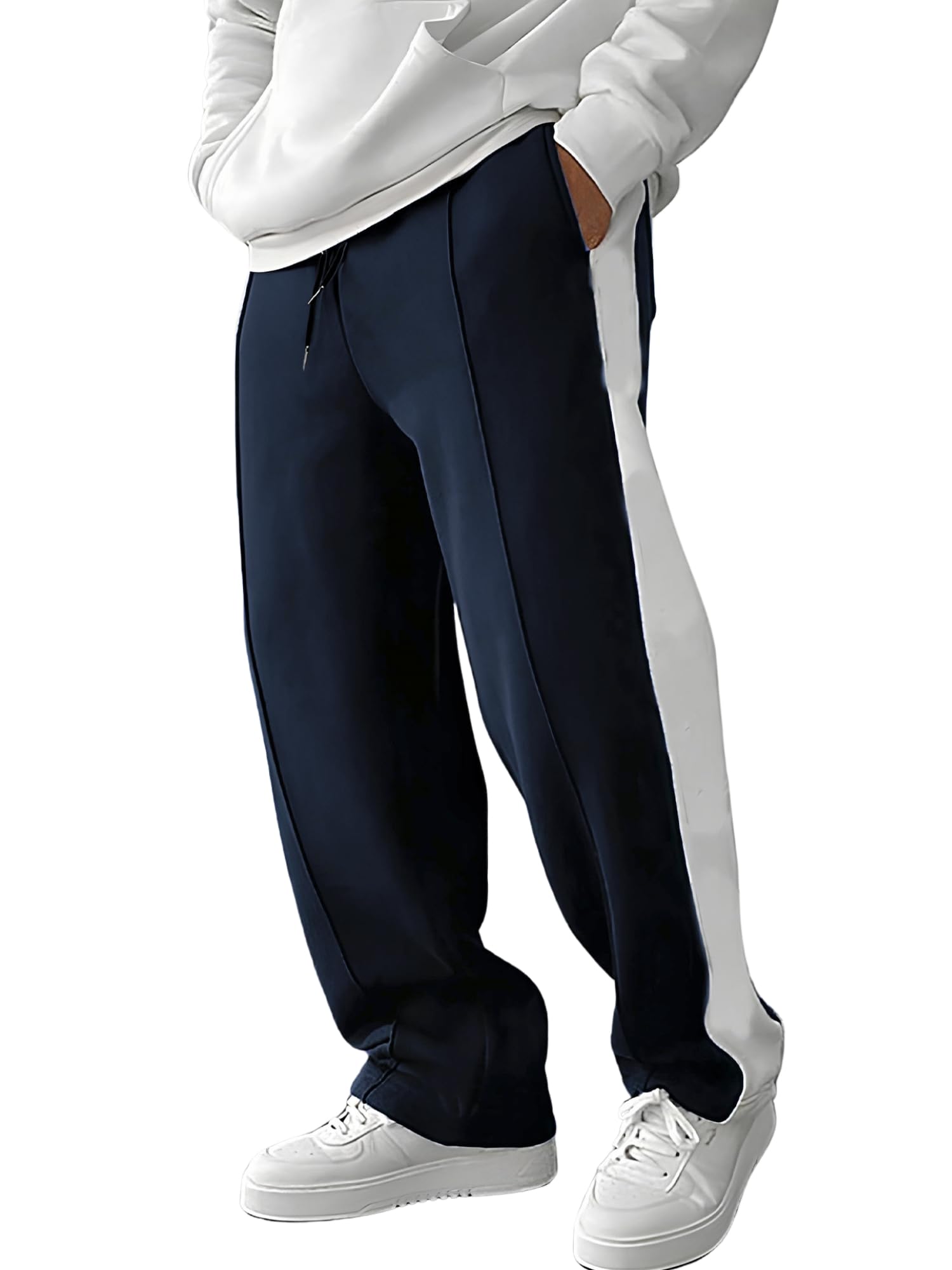 jump cuts Mens Colorblock Navy and White Loose Fit Trackpant-picture-33