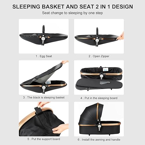 Miniatura 8 de Nine point nine Cochecito de bebé 2 en 1 de piel sintética, cochecito convertible reversible plegable con un solo clic, cochecitos de viaje para