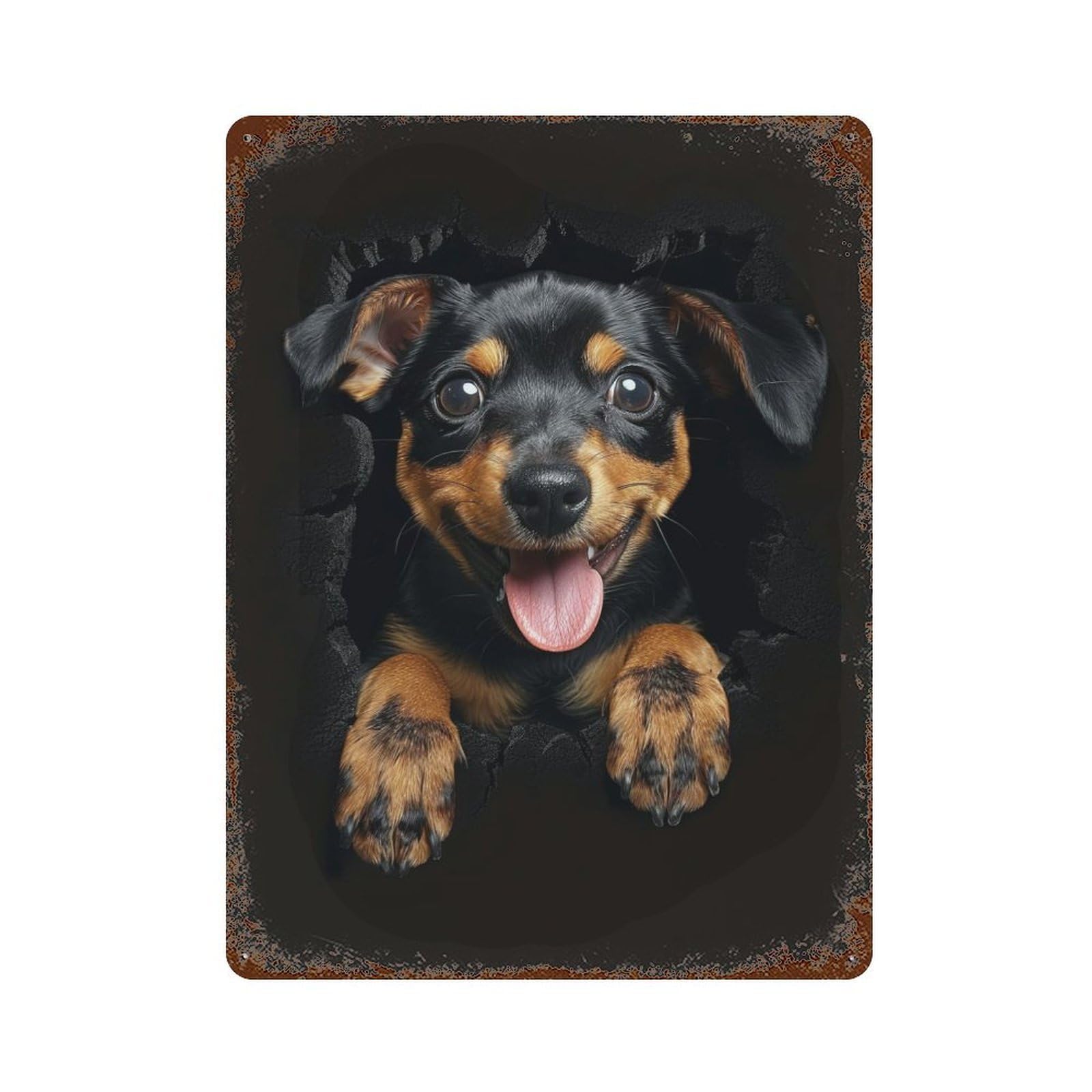 Miniature Pinscher Vintage Wall Sign 15.7"x11.8", Rust Effect Metal Decor for Basement, Hobby Room And Garage Decor
