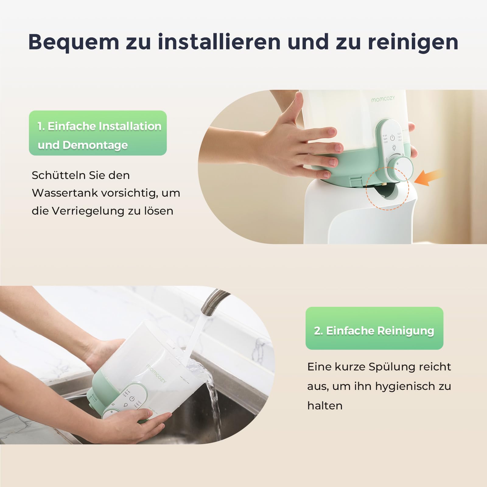 Momcozy Flaschenzubereiter Baby mit Dual-Licht, Schneller Flaschenwärmer zur Milchzubereitung, 1,69 Liter Großvolumen, Milchzubereiter mit 6 Temperaturstufen, Heißwasserspender für Babynahrung