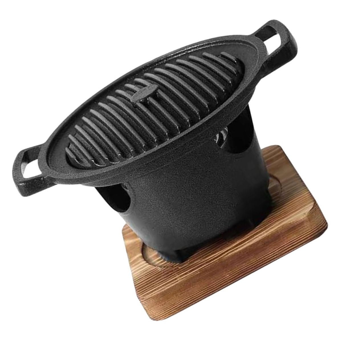 Wewnętrzny grill bezdymny piec na węgiel drzewny z koreańską patelnią grillową i mini stojakiem do grillowania – kompaktowy system gotowania na drewnianej podstawie do spotkań rodzinnych