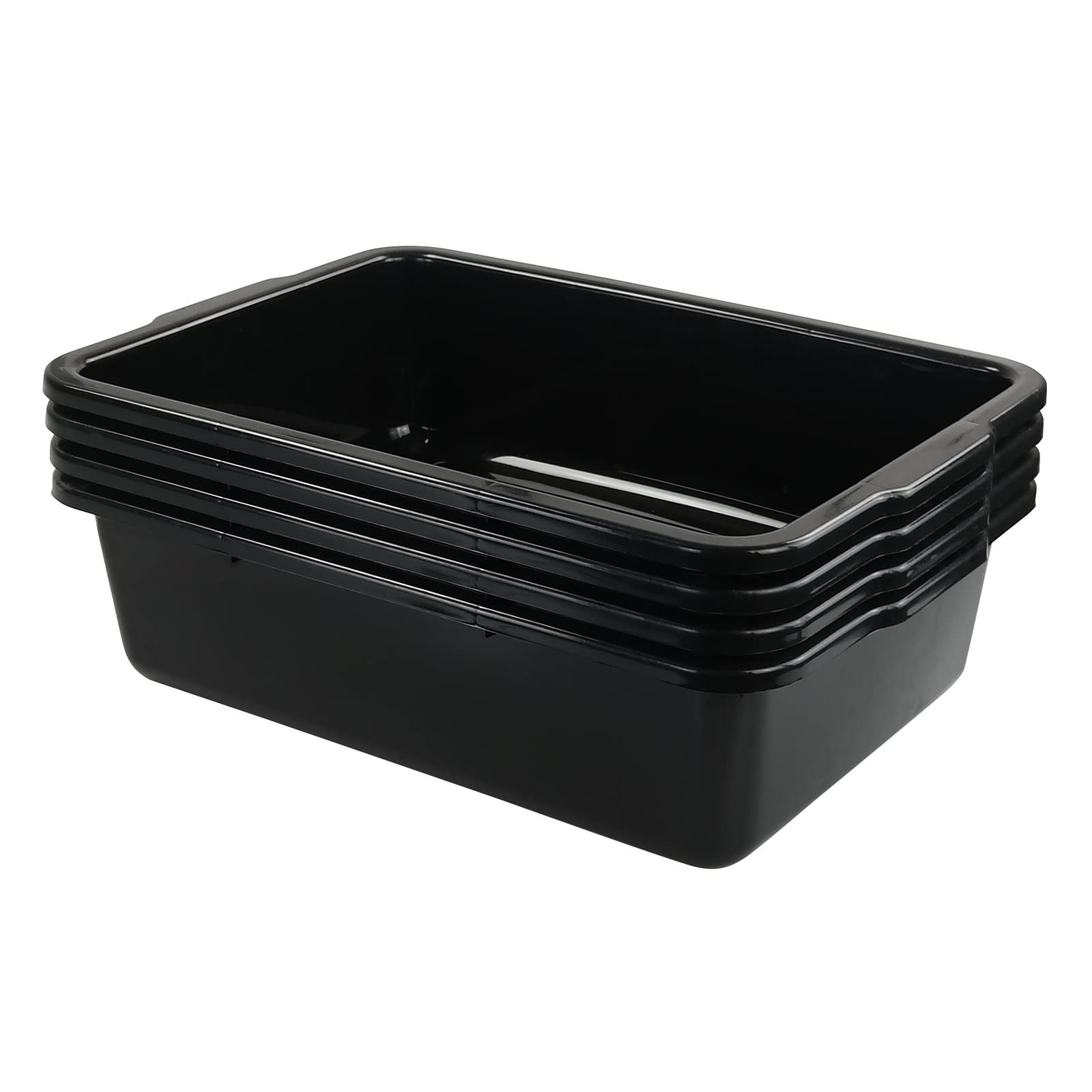 Cand 4 Pack 32 L Commercial Bus Tubs, Large Rectangle Dish Tub, Restaurant Bus Pans, Black