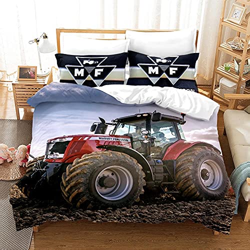 MAODU Parure de Lit 90x190 Enfant Tracteur Rouge Housse de Couette 1 Personne avec 1 Taie d'oreiller 65x65 cm - Sets de Housse Couette en Microfibre Cover
