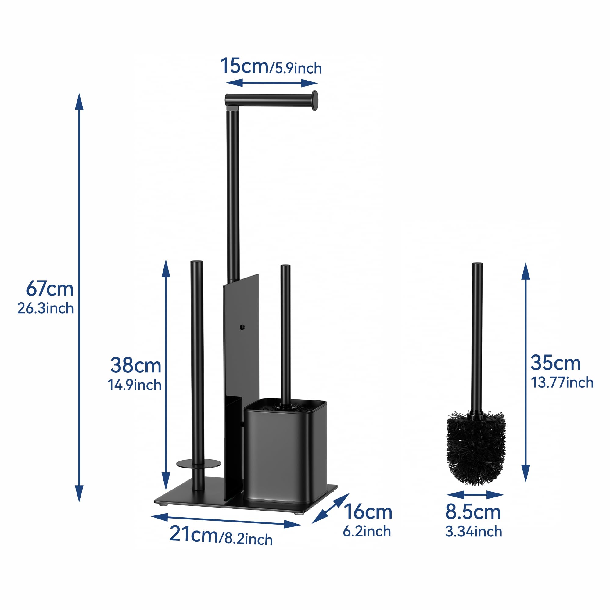 Porte Papier Toilette avec Brosse WC - Porte Rouleau Debout en Acier Inoxydable, Dérouleur Papier Aucun Perçage Requis avec Verre (Noir Mat)
