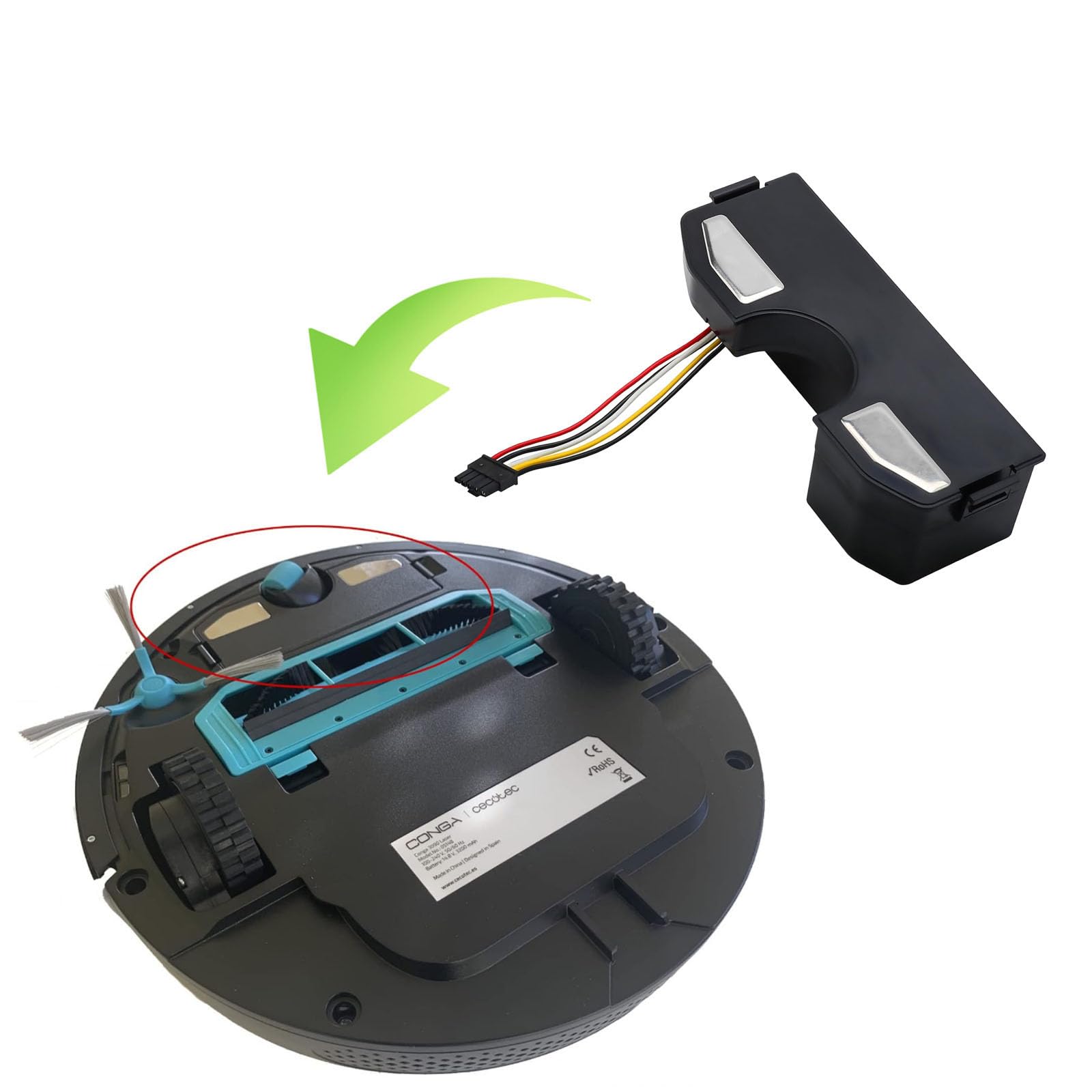 Batería de Repuesto 14.4V 3000mAh para Cecotec Conga 3090 3090 Laser 3091 3092, Compatible con 80628 05173, Batería Li-Ion con Carcasa Protectora y Conector