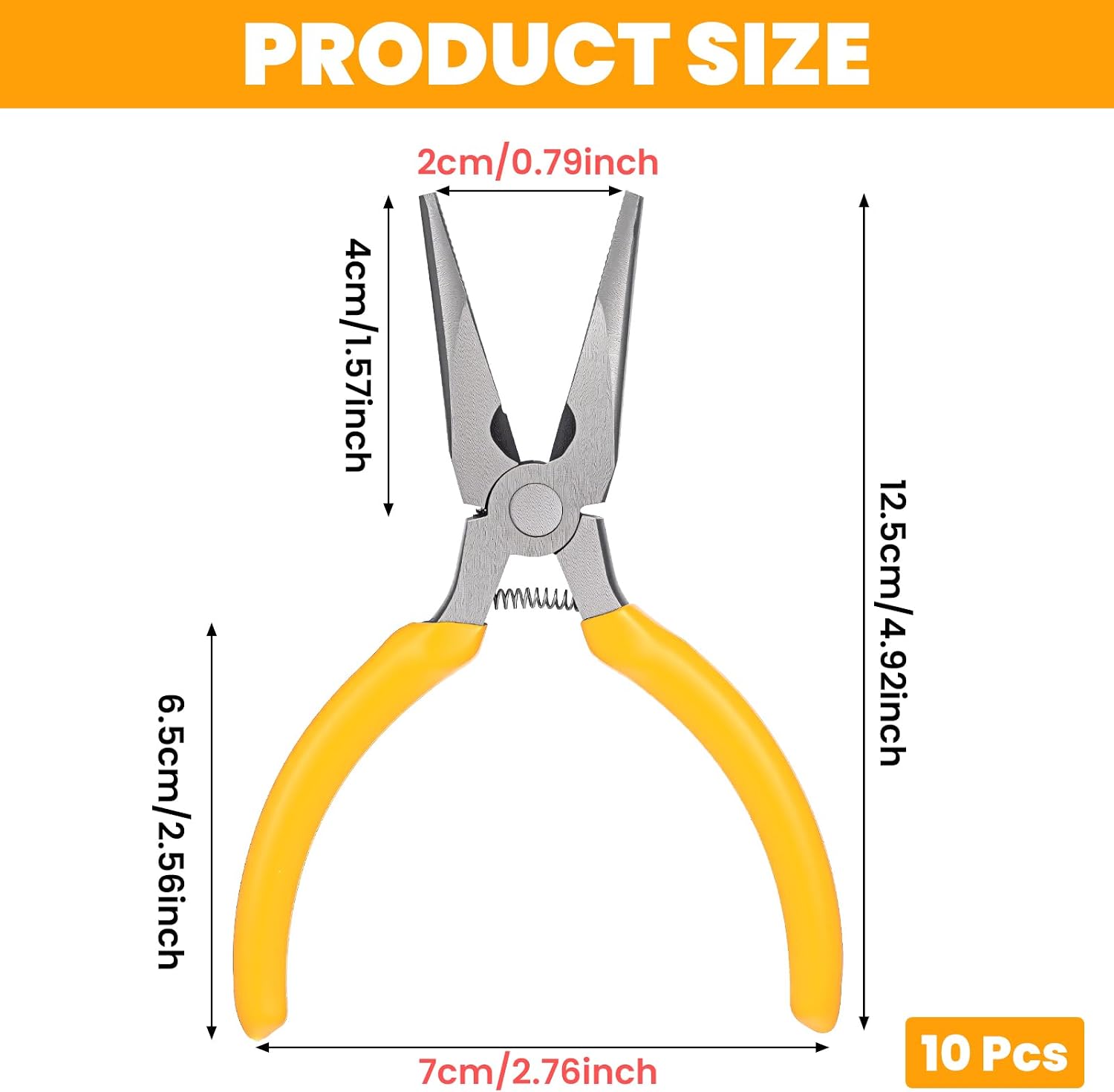 10 Pack 5" Needle Nose Pliers, Long Nose Pliers Set with Side Cutter, Mini Fine Needle Nose Pliers with Serrated Jaw, Precision Small Needle Nose Plier for Jewelry Making/Electronics/Craft