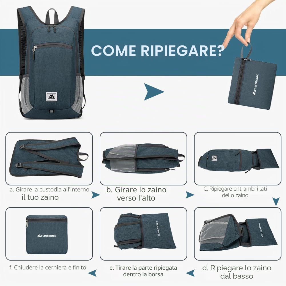 Flintronic Zaino Trekking Pieghevole 16L Ultraleggero Impermeabile per Escursionismo