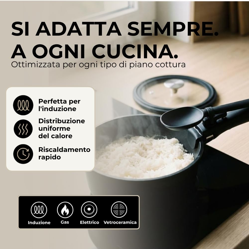 Pro - Set di pentole e padelle a induzione, 12 pezzi, manico rimovibile, impilabile, salvaspazio, adatto al forno, senza PFAS, rivestimento antiaderente, coperchio in vetro con bordo