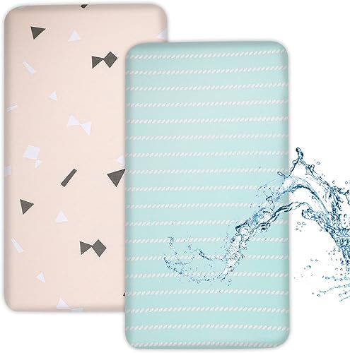 MooMoo Baby Sábanas de colchón para cuna, paquete de 2 protectores de colchón impermeables para cuna, transpirables e hipoalergénicas, 52.0 x 28.0in
