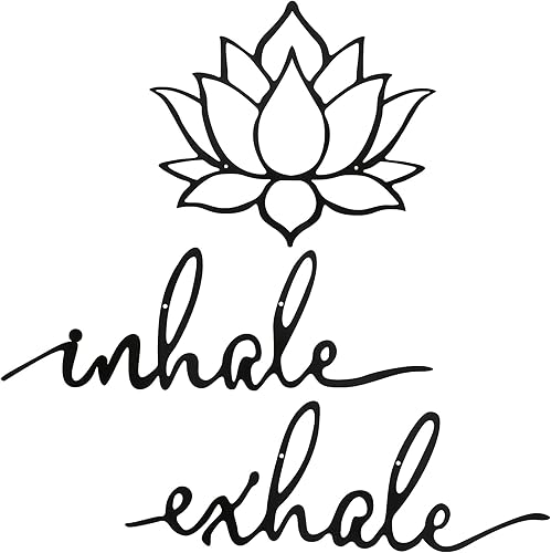 Ferraycle Inhale Exhale, arte de pared para yoga, meditación, decoración de flor de loto, letrero de yoga, decoración de meditación de metal negro,