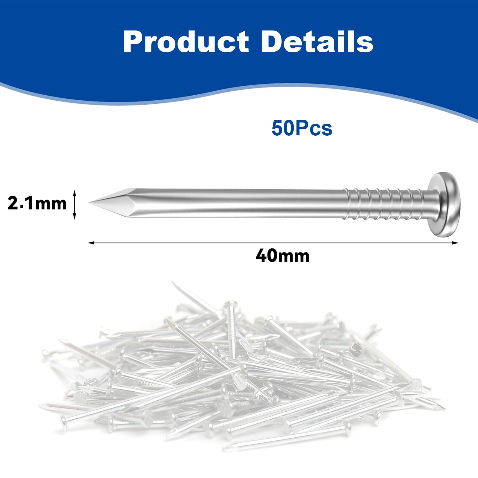 50Pcs 40mm Nails, Nails for Wood Nails for Hanging Pictures DIY and Crafts, Woodwork, Use on Plaster & Wood - Image 2