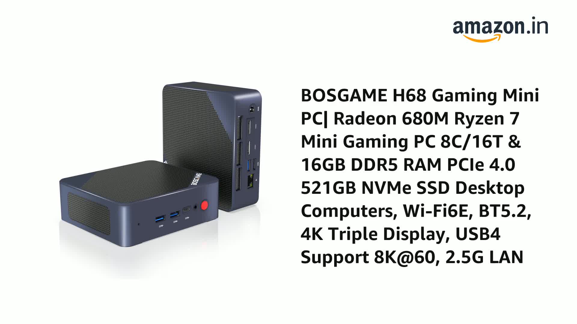 ミニPCAMD　Ryzen 7 7735HS+Radeon 680M BOSGAME H77 Mini Gaming PC, AMD Ryzen 7 7735Hs (8C/16T, Up To 4.75
