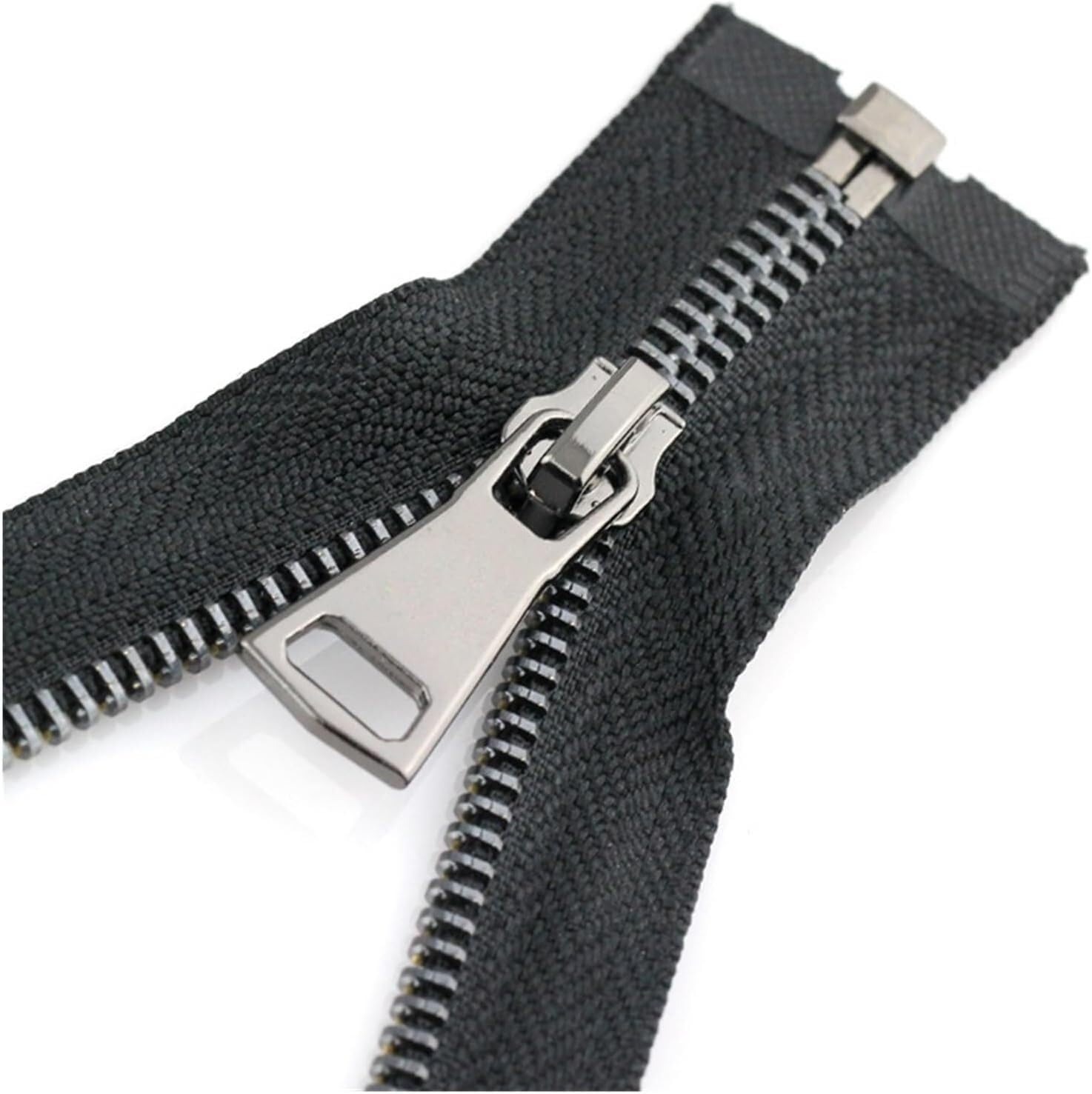 Cremallera con Dientes de Metal, Cremallera Negra con Extremo Abierto y Cerrado. Tirador de Cremallera.(70cm)
