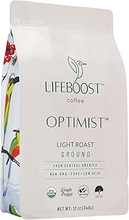 Lifeboost Light Roast Ground Coffee - Non-GMO Single Origin Low Acid Organic Light Roast Coffee - Third Party Tested For Mycotoxins & Pesticides - Ground - 12 Ounces