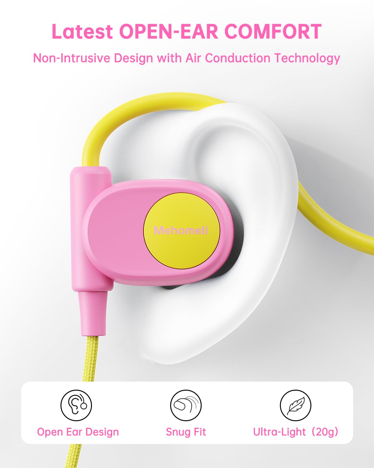 Mehomeli Auriculares para niños para la escuela, conducción de aire, auriculares de oreja abierta, cable de 3.5 mm, ultra cómodos, diseño ergonómico y ligero, perfectos para la escuela y actividades