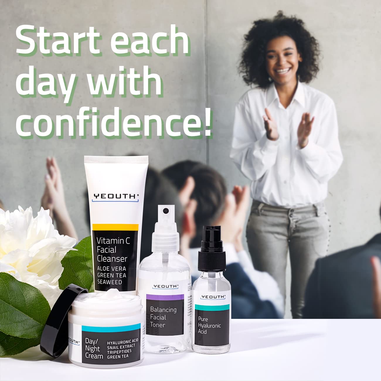 YEOUTH Skin Care Set: Hyaluronic Acid Serum, Vitamin C Cleanser, Toner & Face Cream, Teen Skincare Kit Girls & Boys 4-Piece Beauty Gifts - Image 7