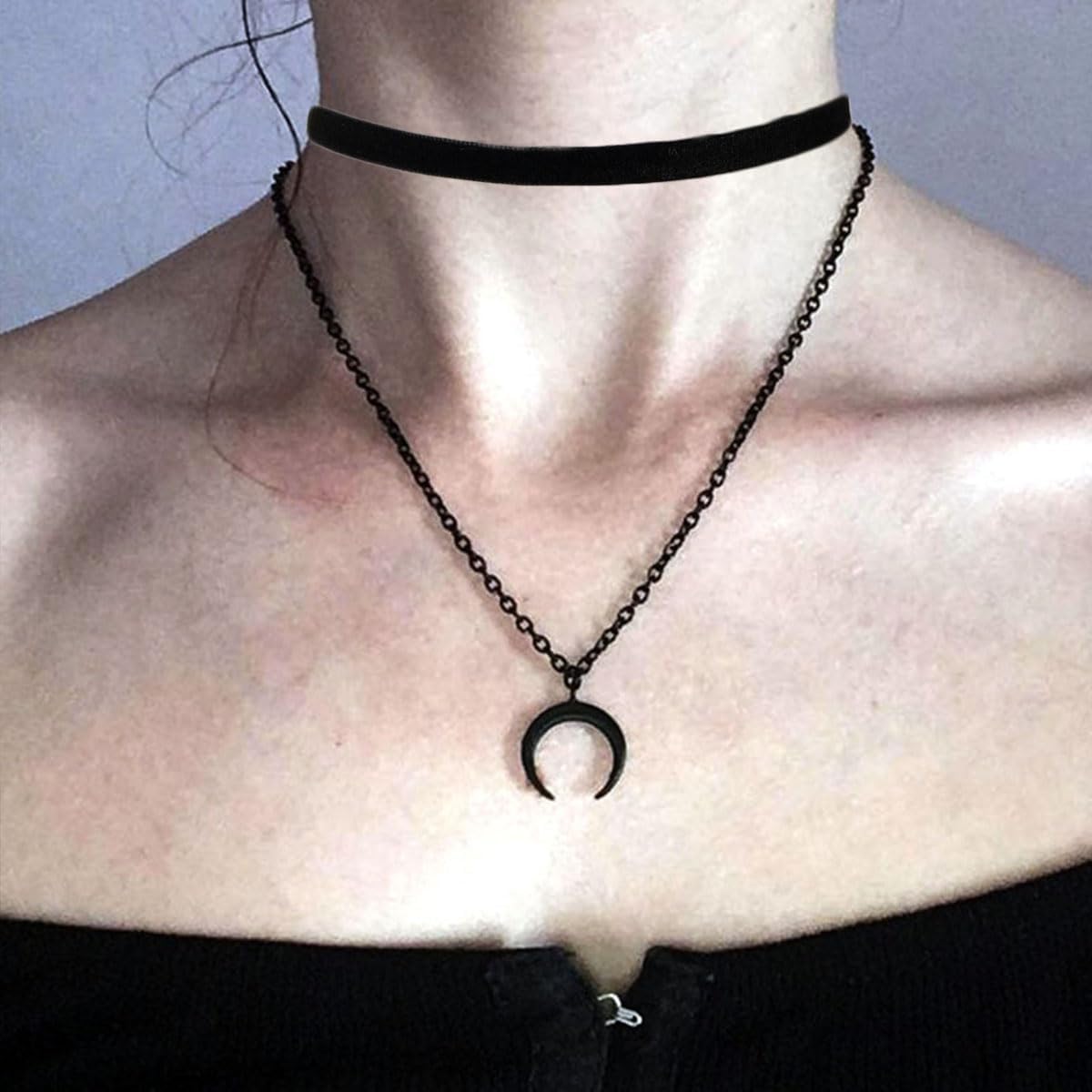 Aluinn Moon Black Choker Necklace for Women Boho Velvet Adjustable Layered Choker Necklace Goth Jewelry for Women - Image 5