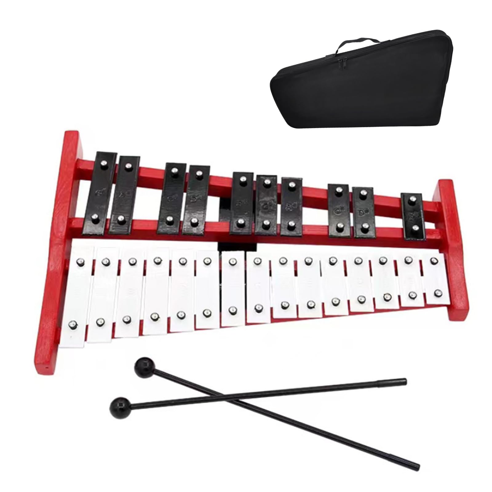 25 Note Di Carillon Xilofono, con Tasti In Metallo E Base In Legno, Percussioni A Mano, con 2 Bacchette, Portatile, Strumento A Percussione, Strumento Musicale Per Ragazzi E Adulti