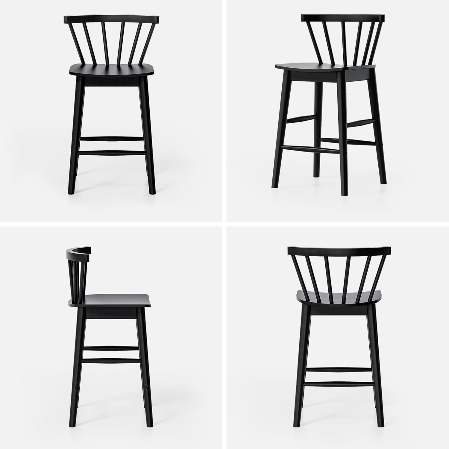 EYYTHUNG Wood Bar Stools Set of 3, 24" Barstool Farmhouse Counter Stools with Curved Back for Dining Room, Black
