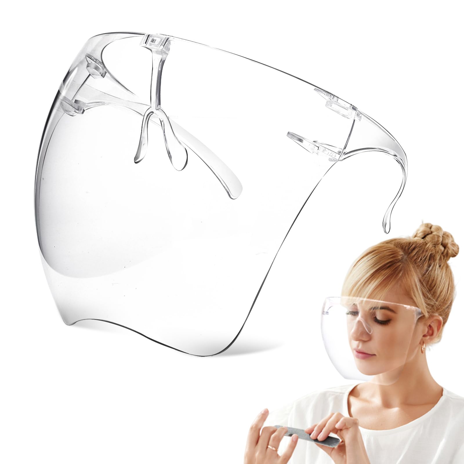 Saviland Protection du visage pour fraise à ongles : protection faciale extra transparente, protection contre la poussière, protection contre les éclaboussures des yeux, lunettes de protection