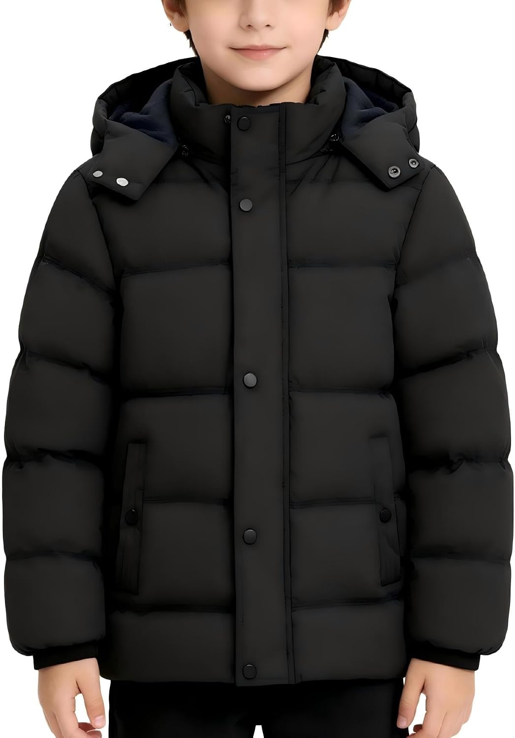 KVE Boys Hooded Thick Quilted Puffer Winter Coat Windproof Water Resistant Warm Down Alternative Jacket with Removable Hood
