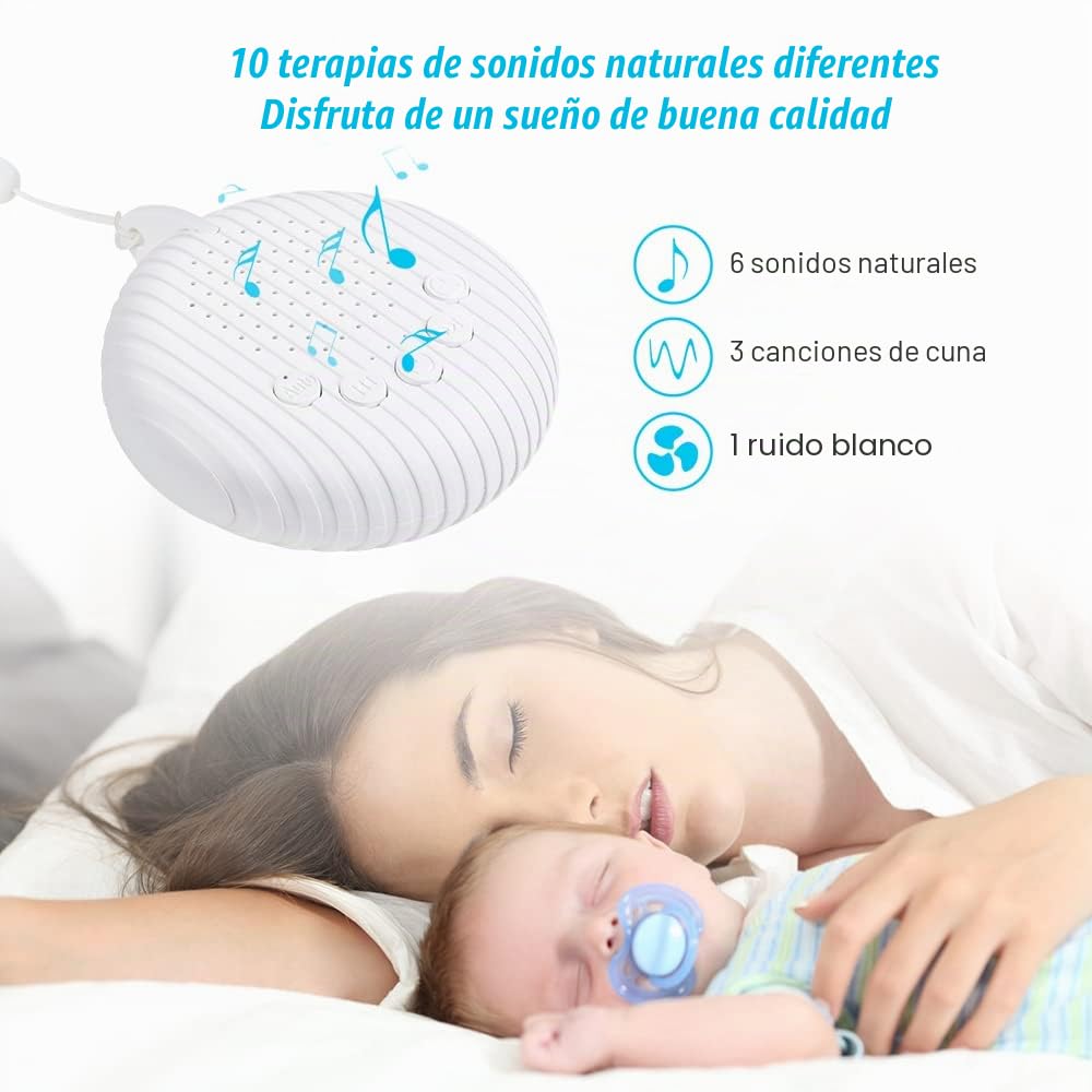 URAQT Máquina Ruido Blanco Bebe，Máquina de Ruido Blanco para Dormir Bebé Portatil, 10 Sonidos Relajantes y Temporizador, USB Recargable, Musica Relajante para Dormir Bebe