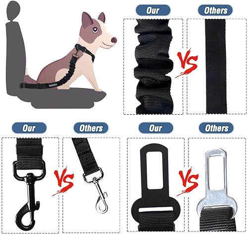 Miniatura 4 de COOYOO Cinturón de seguridad para perro, juego de 3 piezas retráctil, cinturones de seguridad ajustables para vehículo, nailon para mascotas,