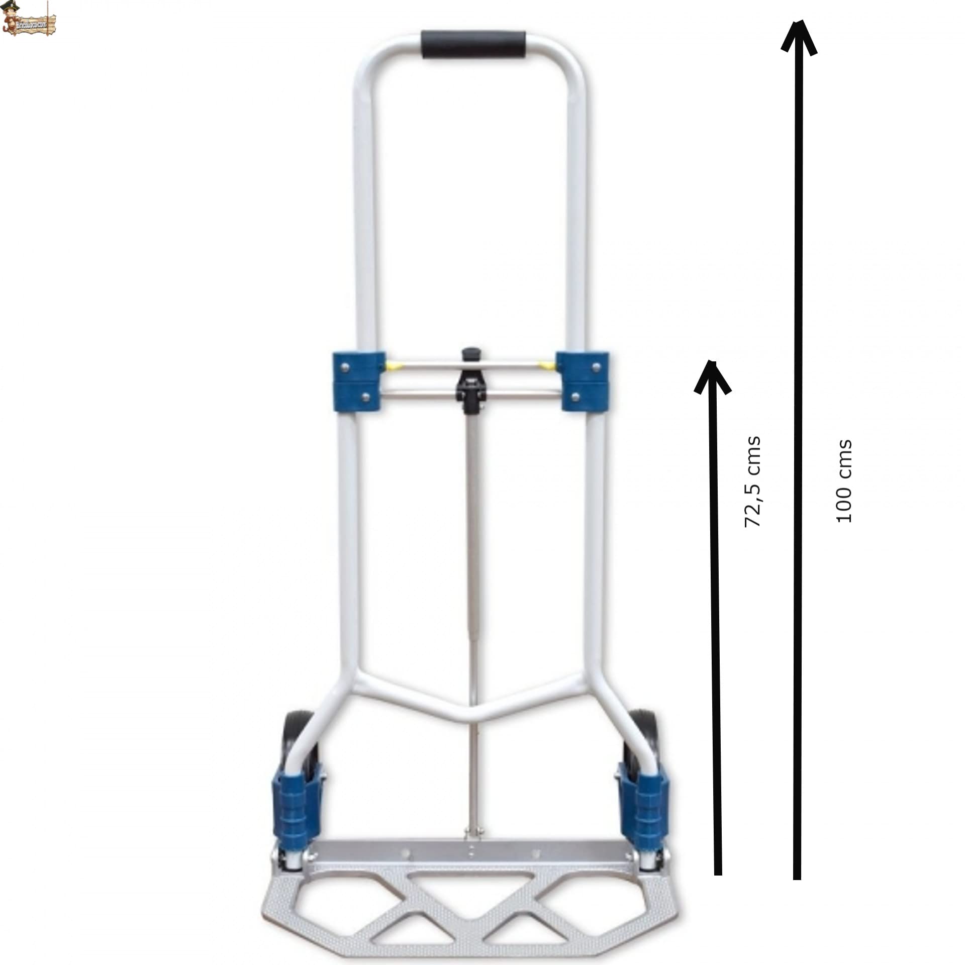 BricoLoco.com Carretilla Plegable de Mano para Transporte de hasta 90 kgs. Carro con Plataforma, asa y Ruedas Plegables. Altura Regulable. Fabricada en Aluminio. Ligera