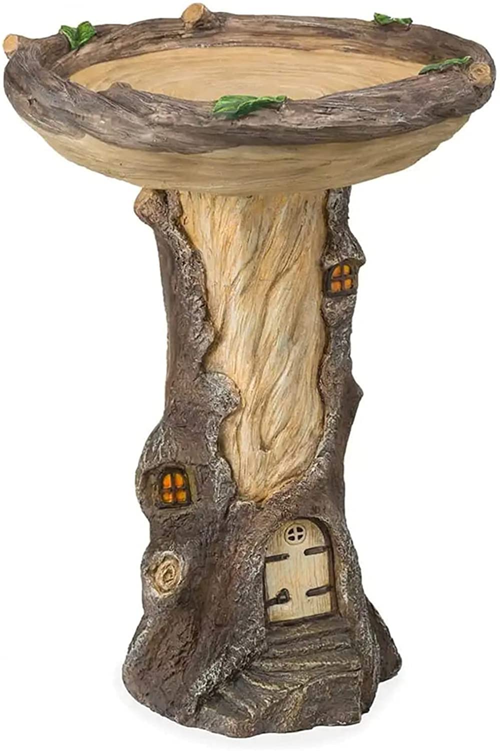 TSTSM Bird Bath Statue Ornament,Resin Garden Birdbath In A Tree Sculptures,Hand-Painted All-Weather Wood-Look Stump Birds Bath