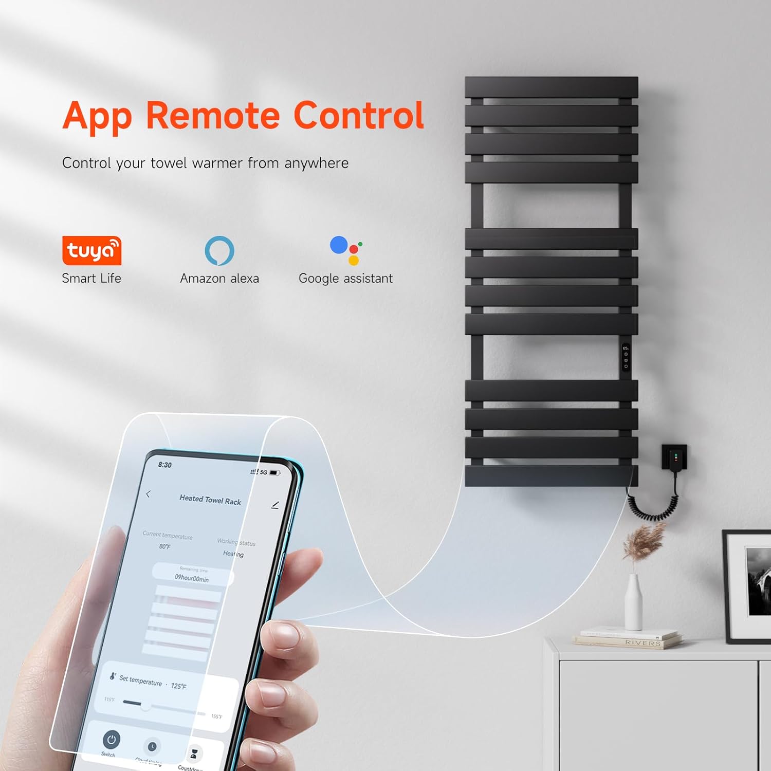 Black 51x22 Inch WiFi Wall Mounted Electric Towel Warmer
