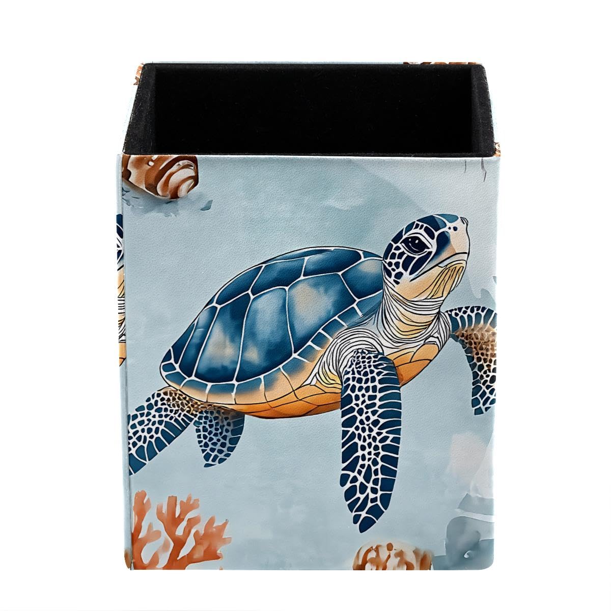 HEOEH Turtle Pen Holder Pen Pot, Square Pencil Cup for Desk