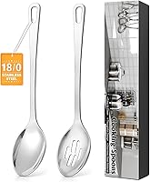 MemoGem 2-Piece Stainless Steel Cooking Spoons Set - Solid & Slotted Heavy Duty Serving Spoons, Heat-Resistant Long Handle Kitchen Utensils